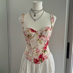 White Fox Floral Satin Bustier Corset Top Lace-Up